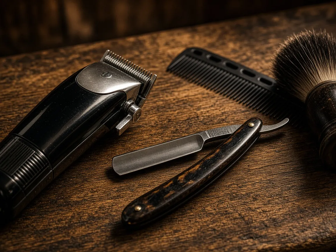 Clippers, razor, and comb on the counter